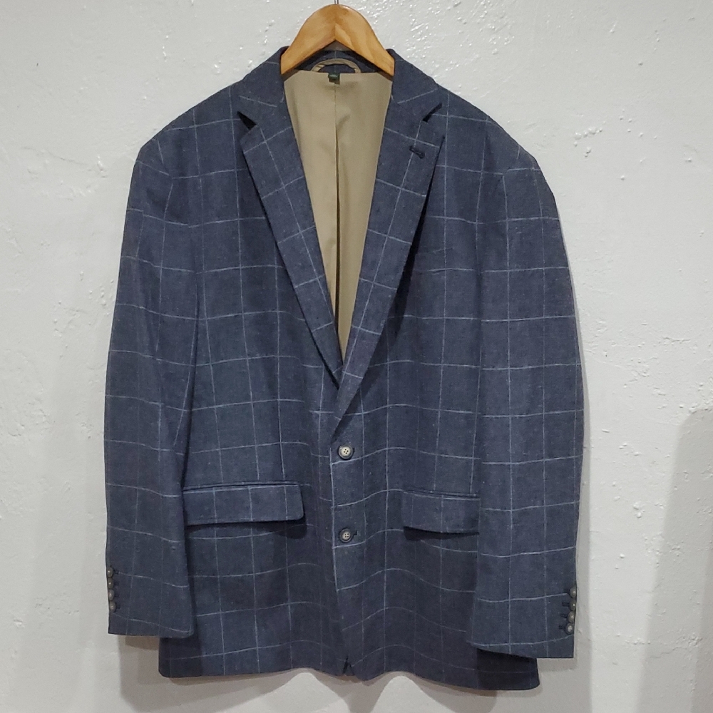 Orvis Men's Windowpane Plaid Linen Blend Blazer Size 48R